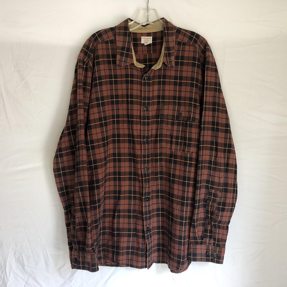 Filson Shirt Mens XL Brown Plaid Cotton Long Sleeve Button Front Casual